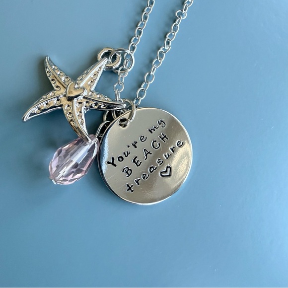 Jewelry - Silver-tone Beachy Pendant Necklace With Starfish, “You're My Beach Treasure”
